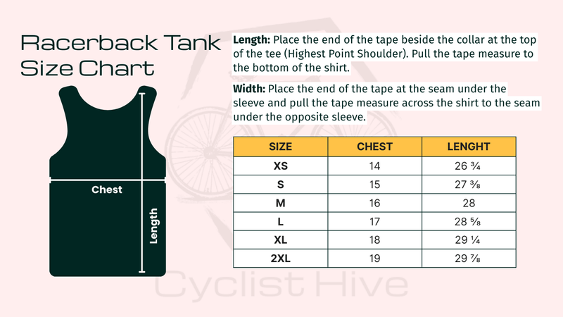 Size chart for Sunset Bike Silhouette | Women’s Cycling Racerback Tank
