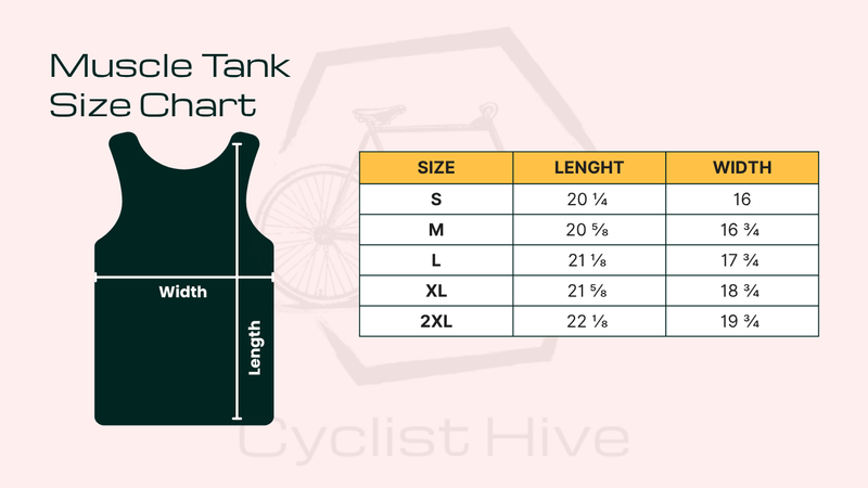 Size chart for Great Minds Ride a Bike Women's Muscle Tank