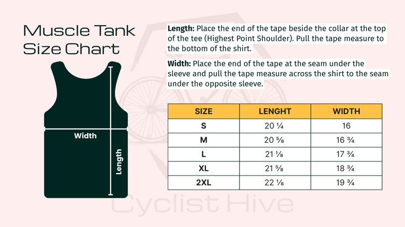 Size chart for Cycling Heartbeat Women’s Muscle Tank