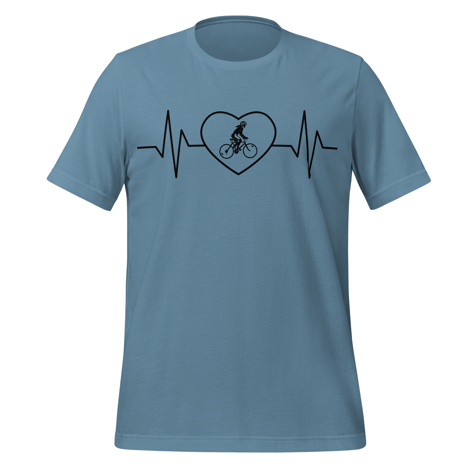 Female Cyclist Heartbeat T-Shirt | Minimalist Bike Lover Tee  Steel Blue / 2XL Cyclist Hive