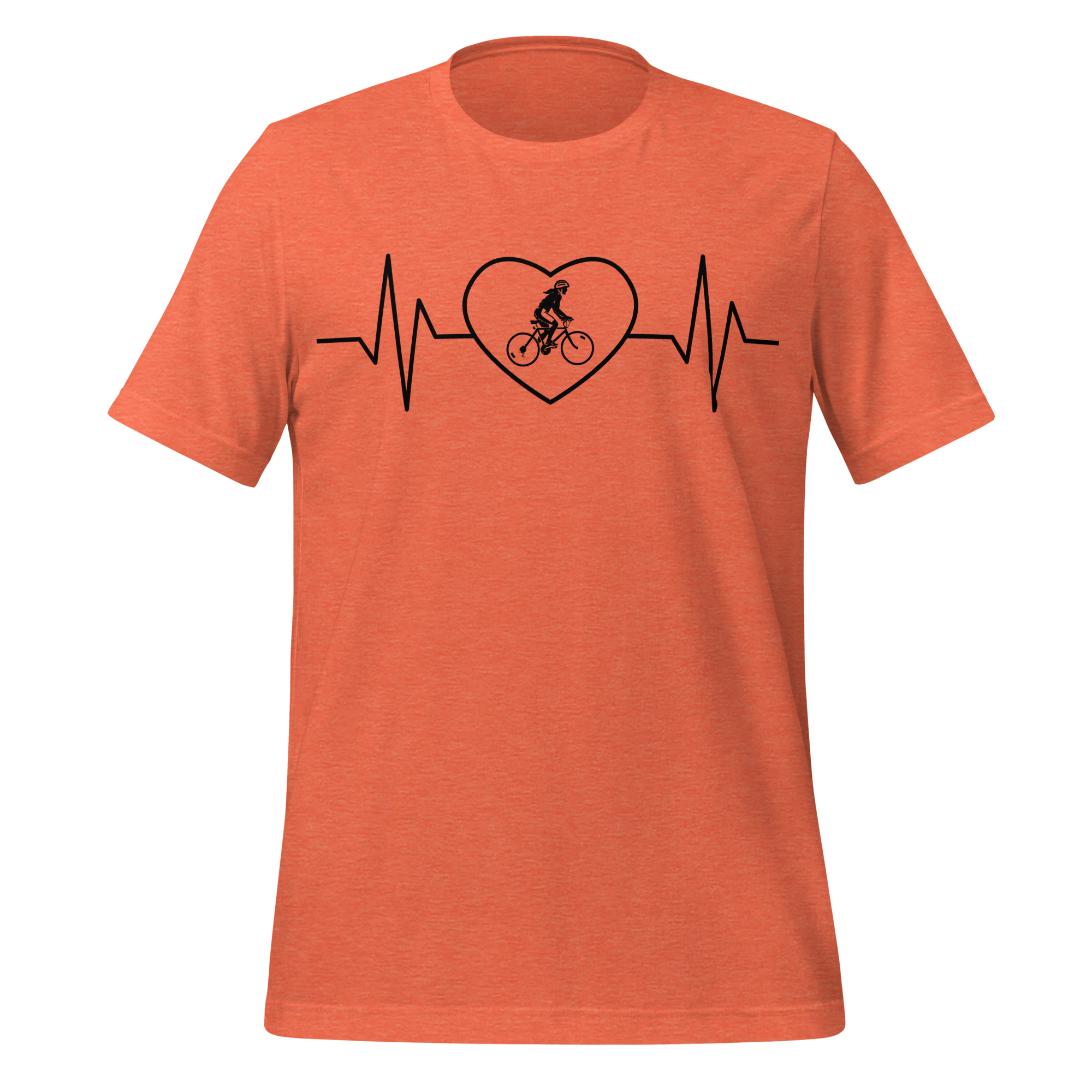 Female Cyclist Heartbeat T-Shirt | Minimalist Bike Lover Tee  Heather Orange / 2XL Cyclist Hive