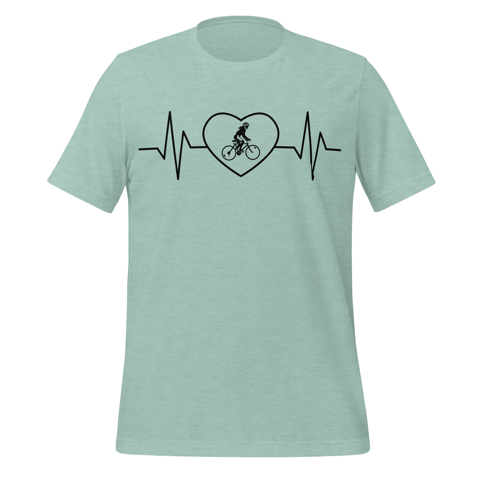 Female Cyclist Heartbeat T-Shirt | Minimalist Bike Lover Tee  Heather Prism Dusty Blue / XS Cyclist Hive