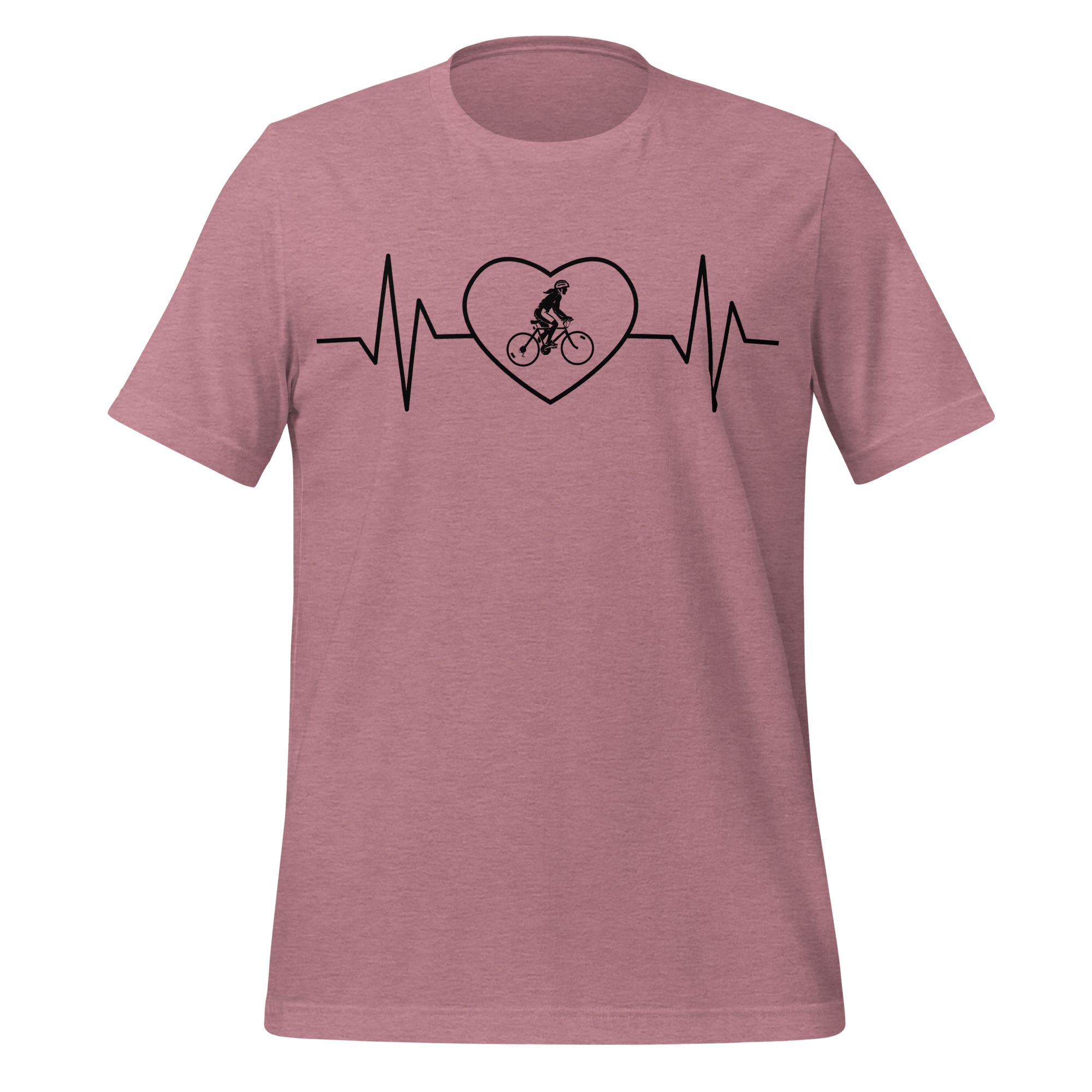 Female Cyclist Heartbeat T-Shirt | Minimalist Bike Lover Tee  Heather Orchid / 2XL Cyclist Hive