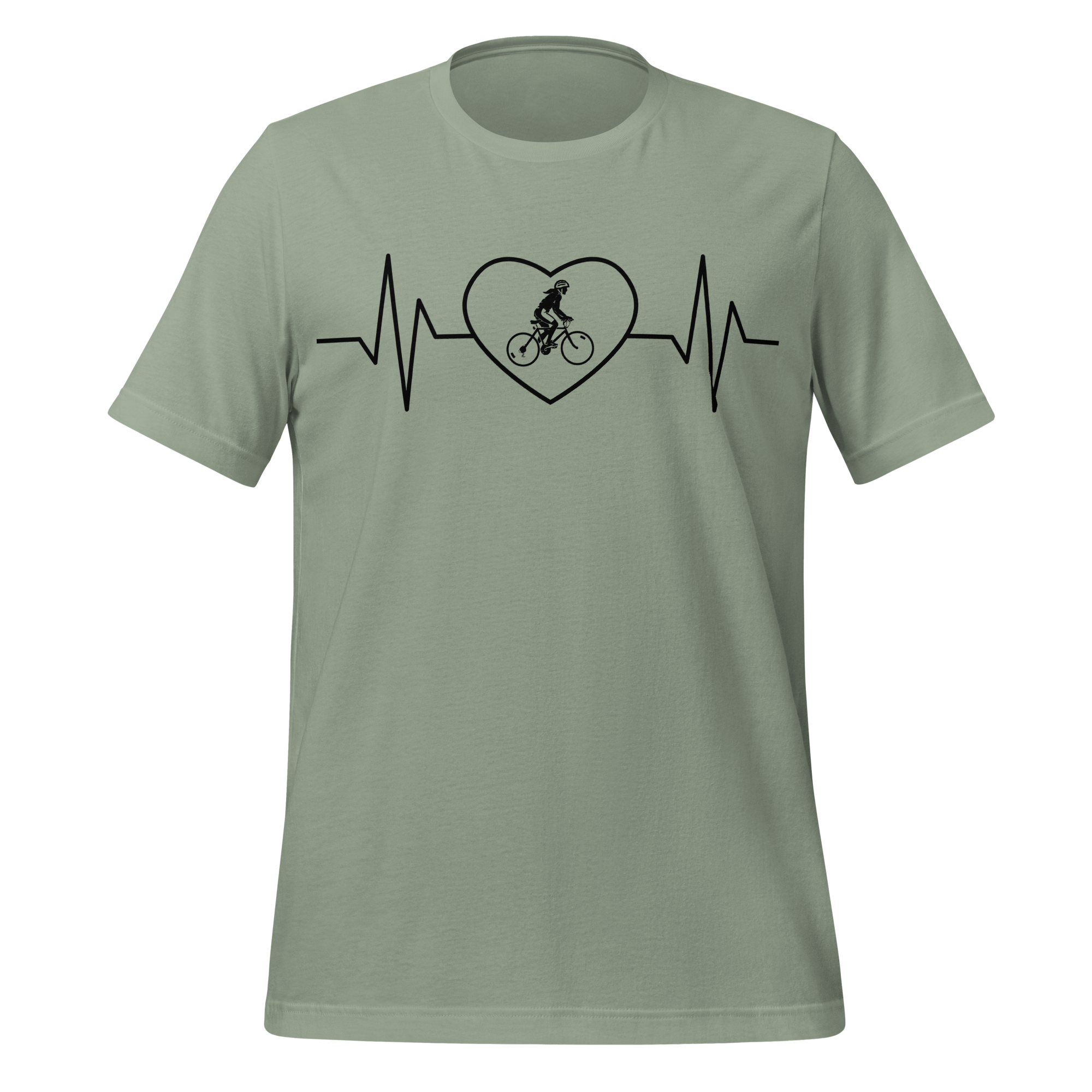 Female Cyclist Heartbeat T-Shirt | Minimalist Bike Lover Tee  Sage / XS Cyclist Hive