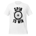 Spin to Win Cycling T-Shirt | Black Text Funny Cycling Tee for Riders - Cyclist Hive
