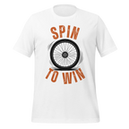 Spin to Win Cycling T-Shirt | Orange Retro Lettering Bike Tee - Cyclist Hive