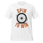 Spin to Win Cycling T-Shirt | Orange Retro Lettering Bike Tee - Cyclist Hive