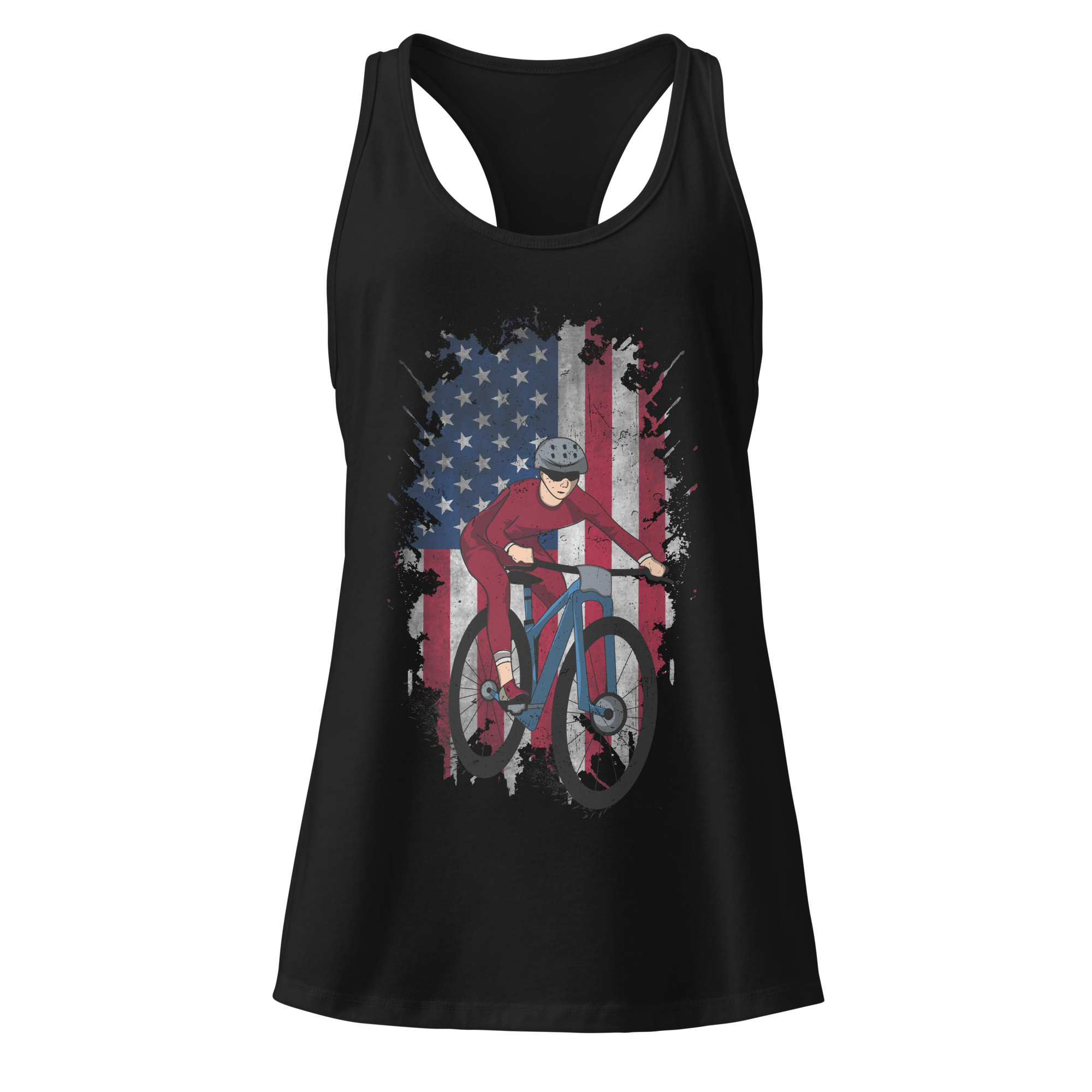 Mountain Bike American Flag Women's Racerback Tank | Patriotic Cycling Tank Top   Cyclist Hive