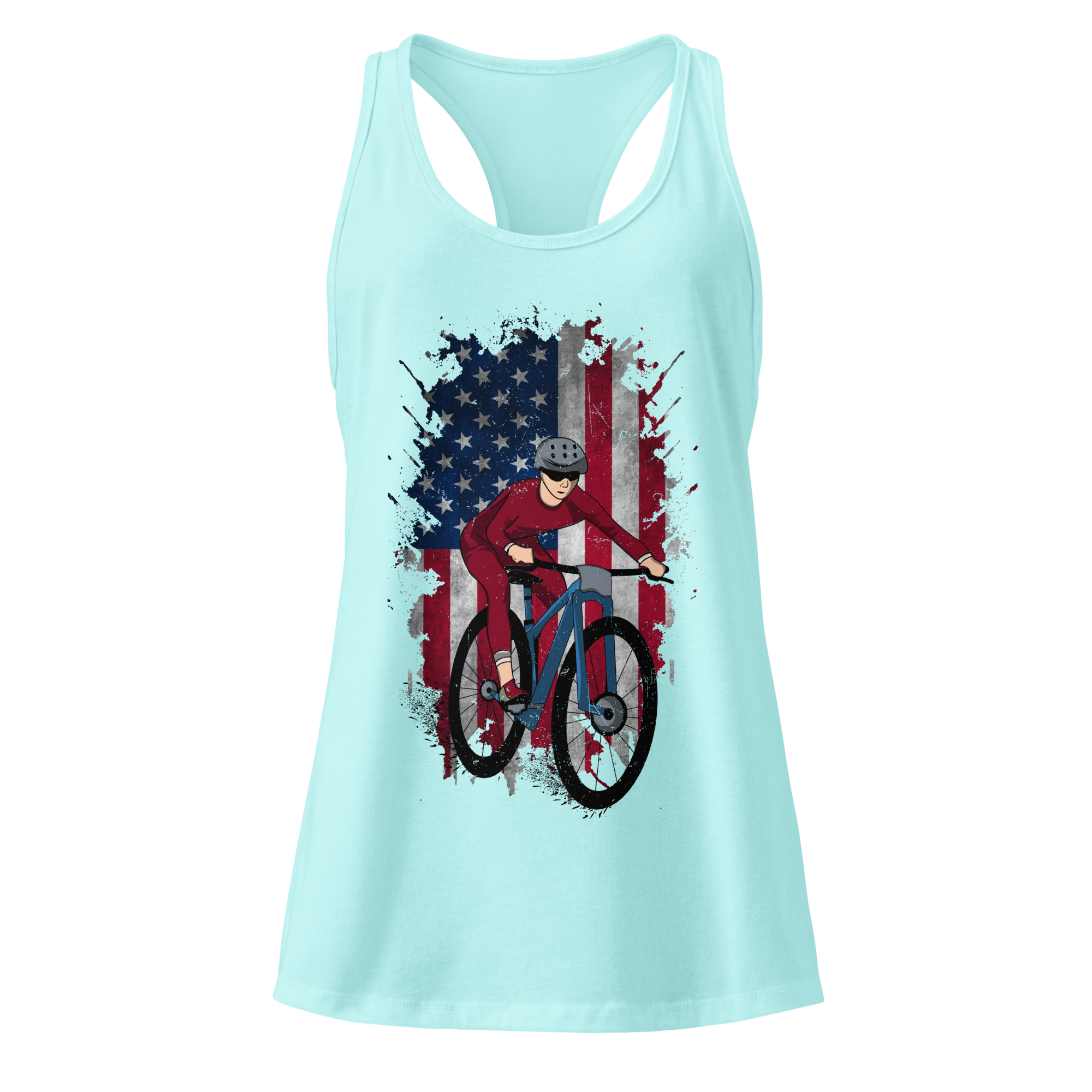 Mountain Bike American Flag Women's Racerback Tank | Patriotic Cycling Tank Top   Cyclist Hive