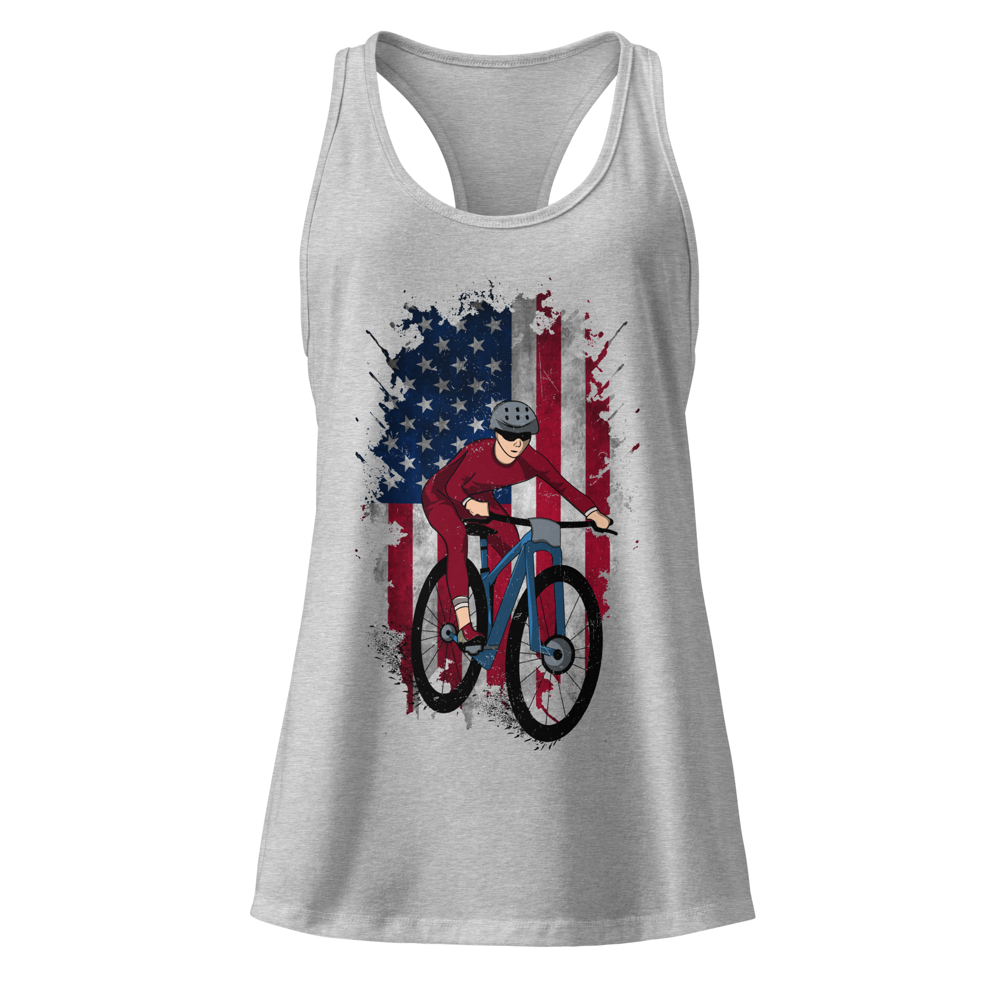Mountain Bike American Flag Women's Racerback Tank | Patriotic Cycling Tank Top   Cyclist Hive