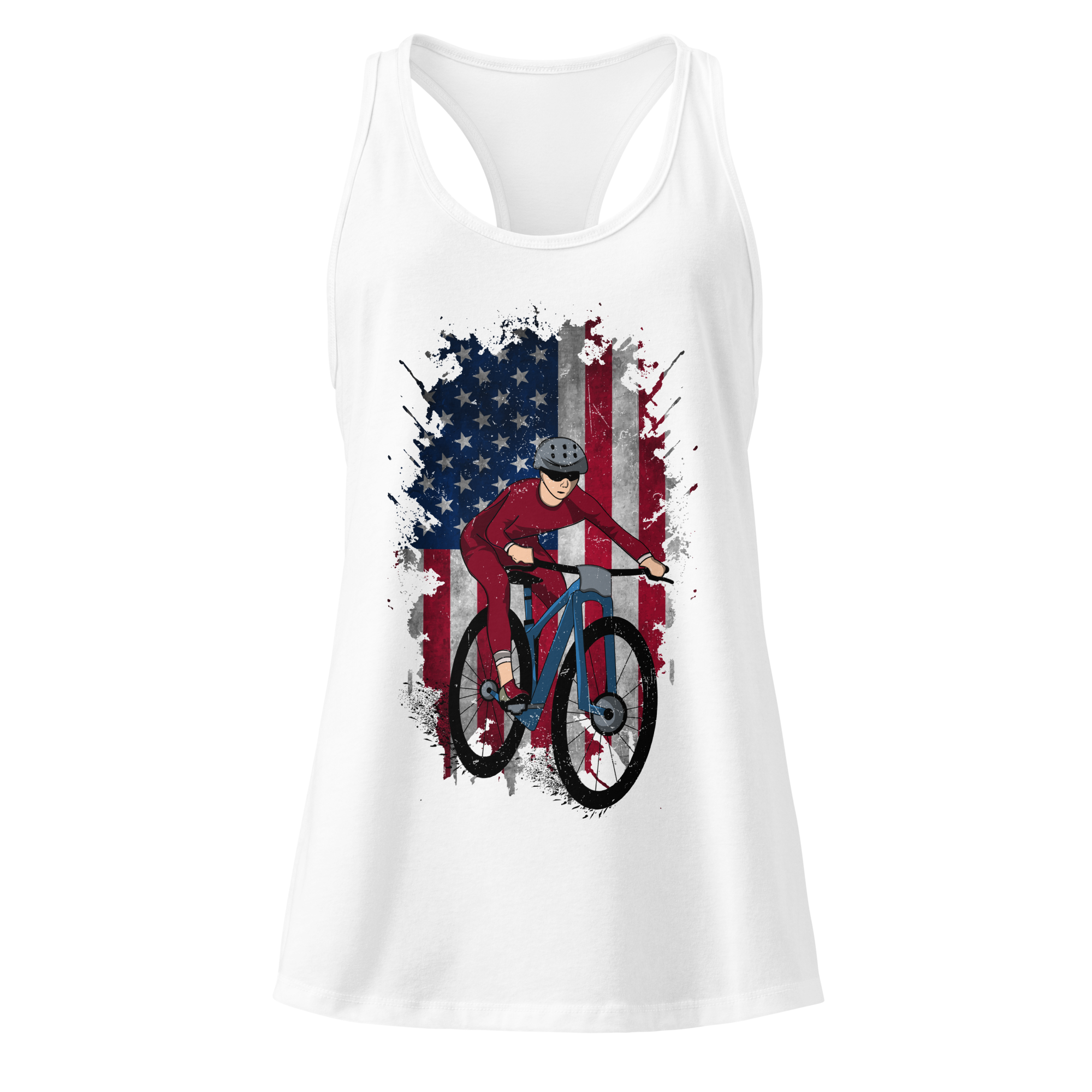 Mountain Bike American Flag Women's Racerback Tank | Patriotic Cycling Tank Top   Cyclist Hive